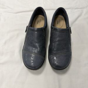 Collection By Clarks Women's Sz 7M Cora Giny  Blue Leather Side Zipper Flats